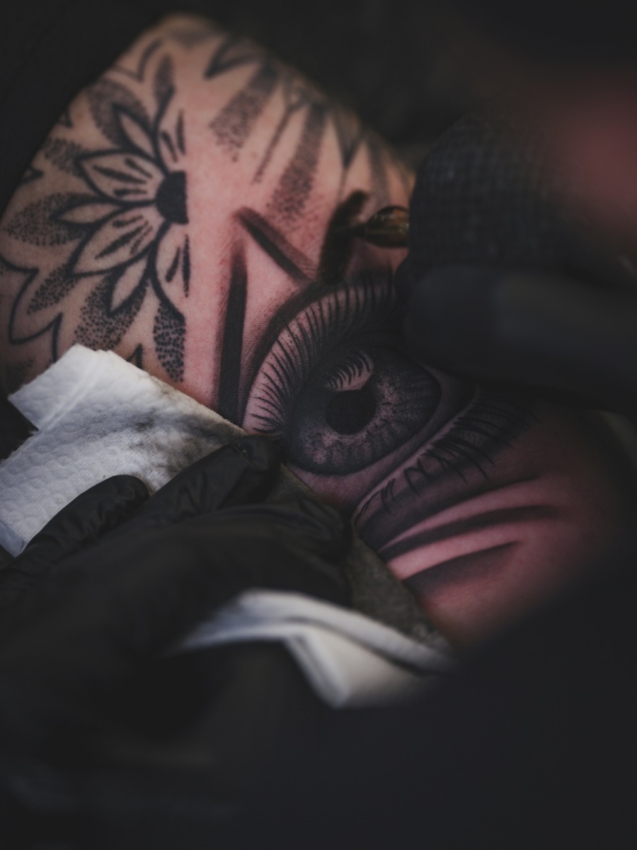 Dotwork tattoo in progress